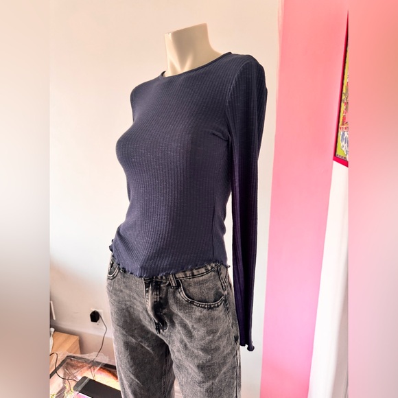 Blue Ribbed Long Sleeve Top - Picture 2 of 6